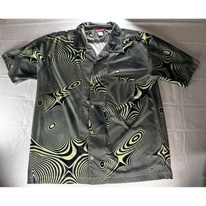 Unionbay Button Front Shirt Men's XL Black Green Abstract Psychedelic Optical